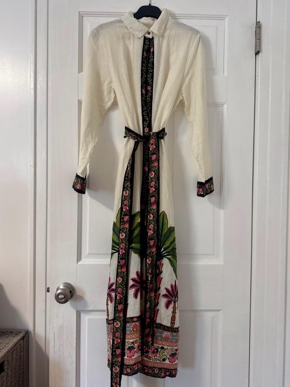 NWT Printfresh Embroidered Linen Blend Dress Cream Palm Tree Sz S- Code 1353 - Picture 3 of 4